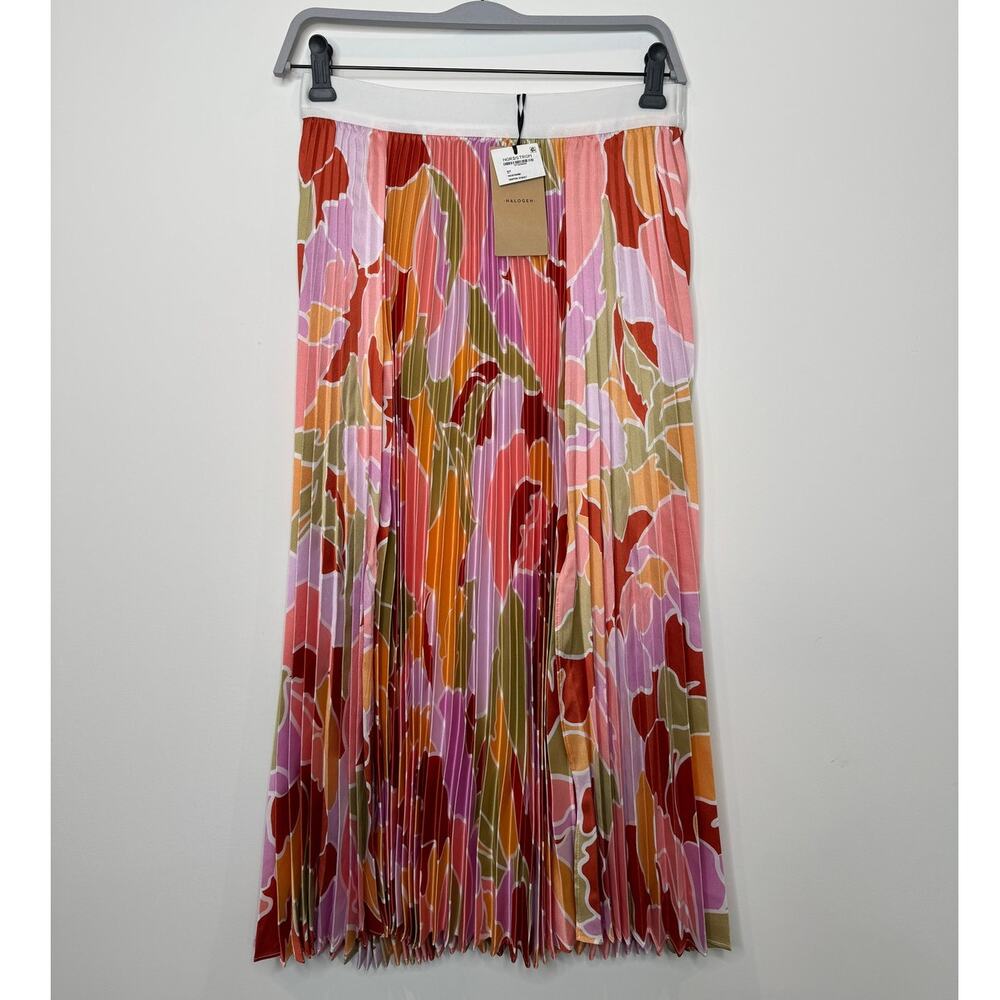 NWT HALOGEN Nordstrom Double Slit Pleated Long Skirt In Canyon Sunset X-SMALL